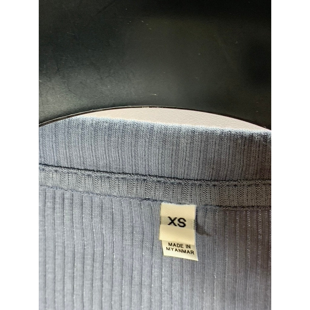 MUJI Women's Gray Crewneck Ribbed Short Sleeve Lightweight Top SZ XS