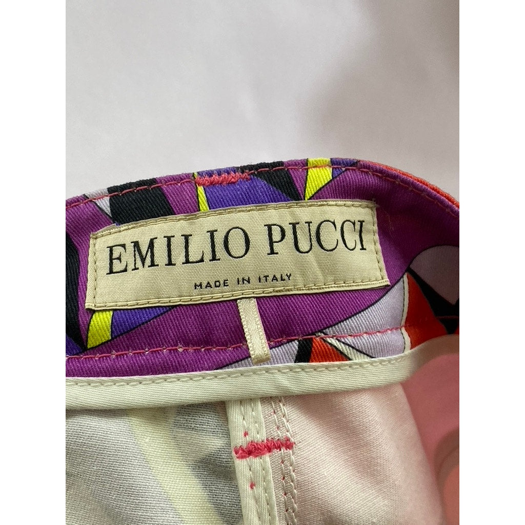 EMILIO PUCCI Women's Pink-Multicolor Printed Bermuda Shorts SZ 14