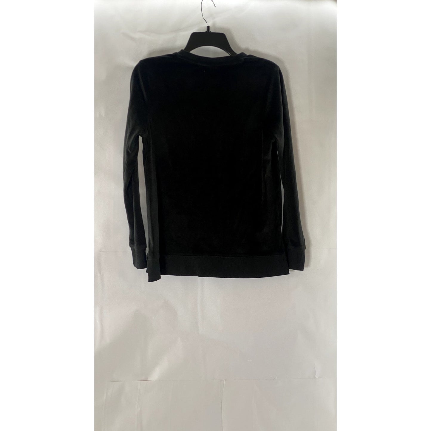 BOBEAU Women's Black Velvet V-Neck Pullover Long Sleeve Sweater SZ S