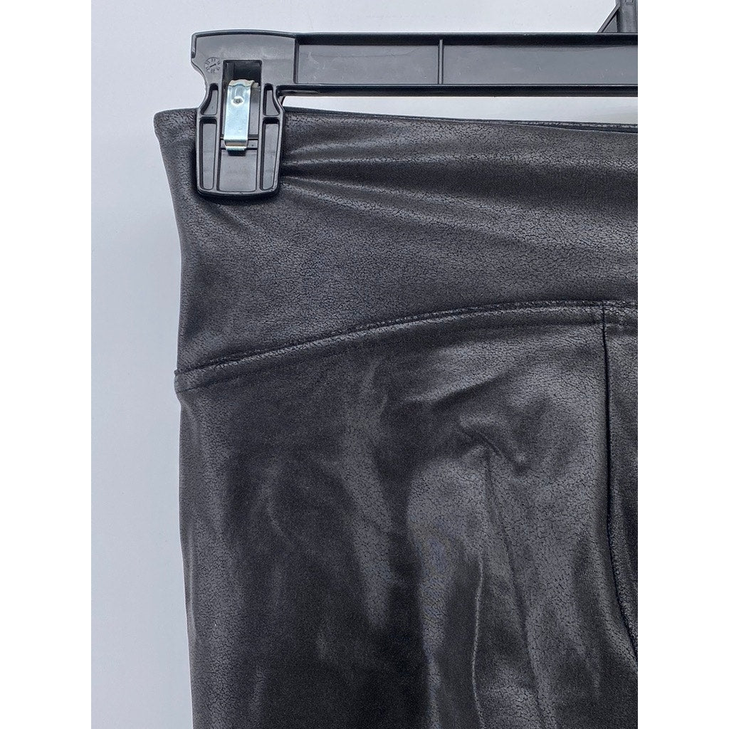 SPANX BY SARA BLAKELY Women's Black Faux Leather Pull-On Ankle Leggings SZ S