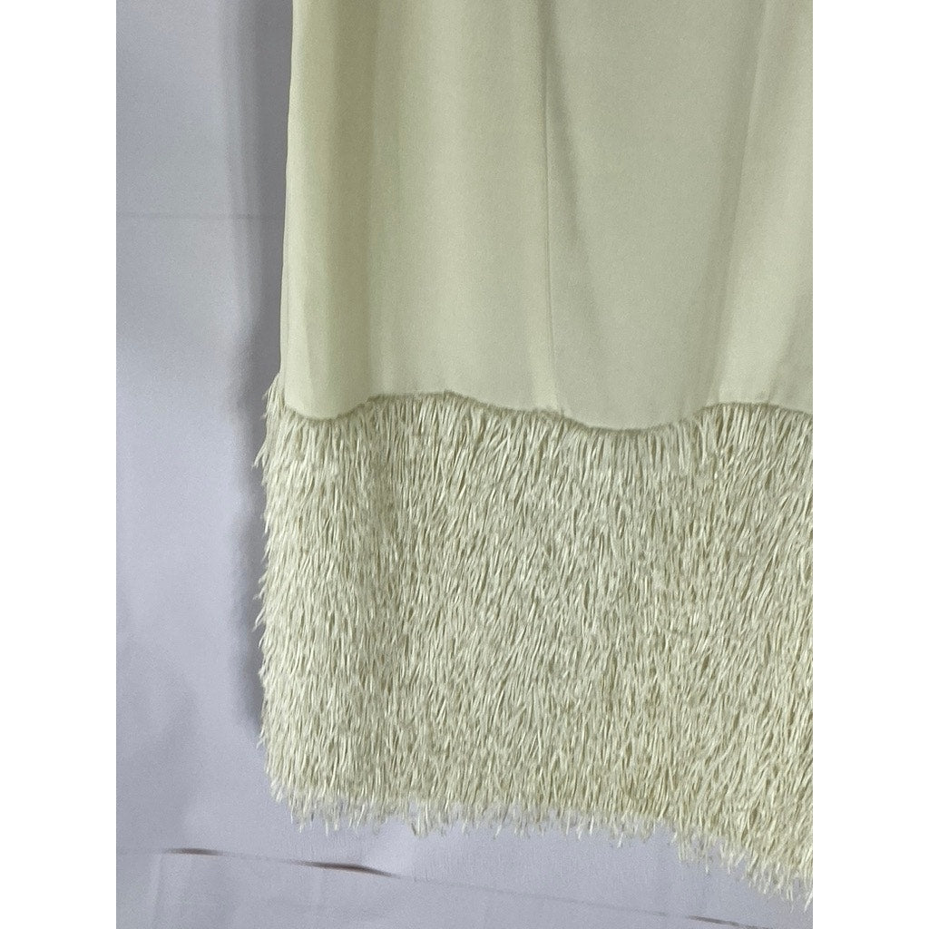 EMMELINE Women's Cream V-Neck Fringe-Hem Slip Mini Dress SZ M