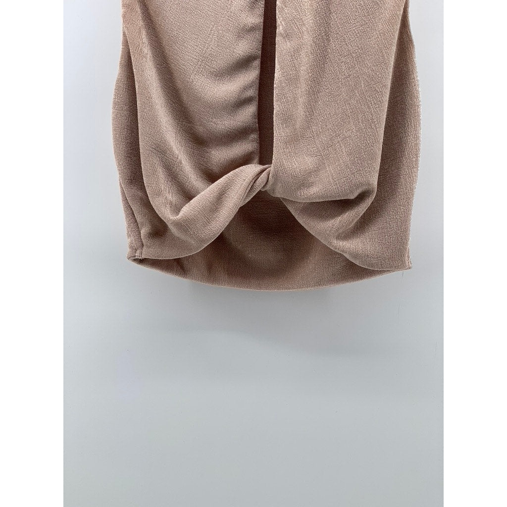 ELODIE Women's Light Beige Button Keyhole Twist-Front Cropped Tank Top SZ XS