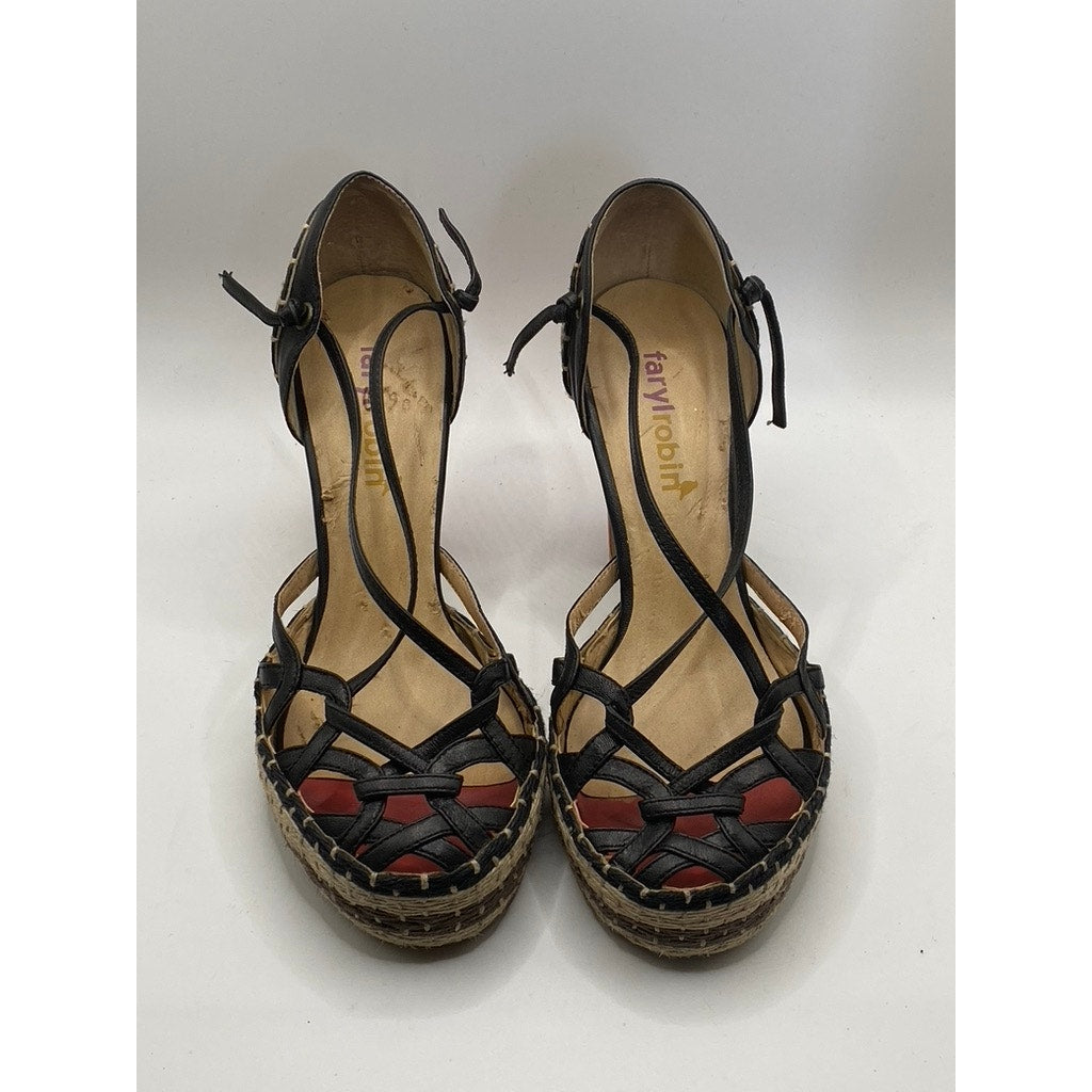 FARYL ROBIN Women’s Black Hay Woven Cutout Closed Toe Ankle-Strap Sandals SZ 6.5