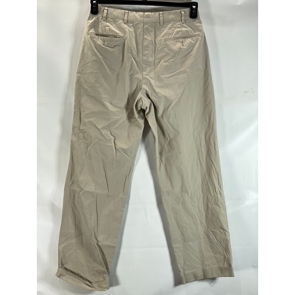 BROOKS BROTHERS Men's Beige Pleated Supima Cotton Cuffed Pants SZ 34X32