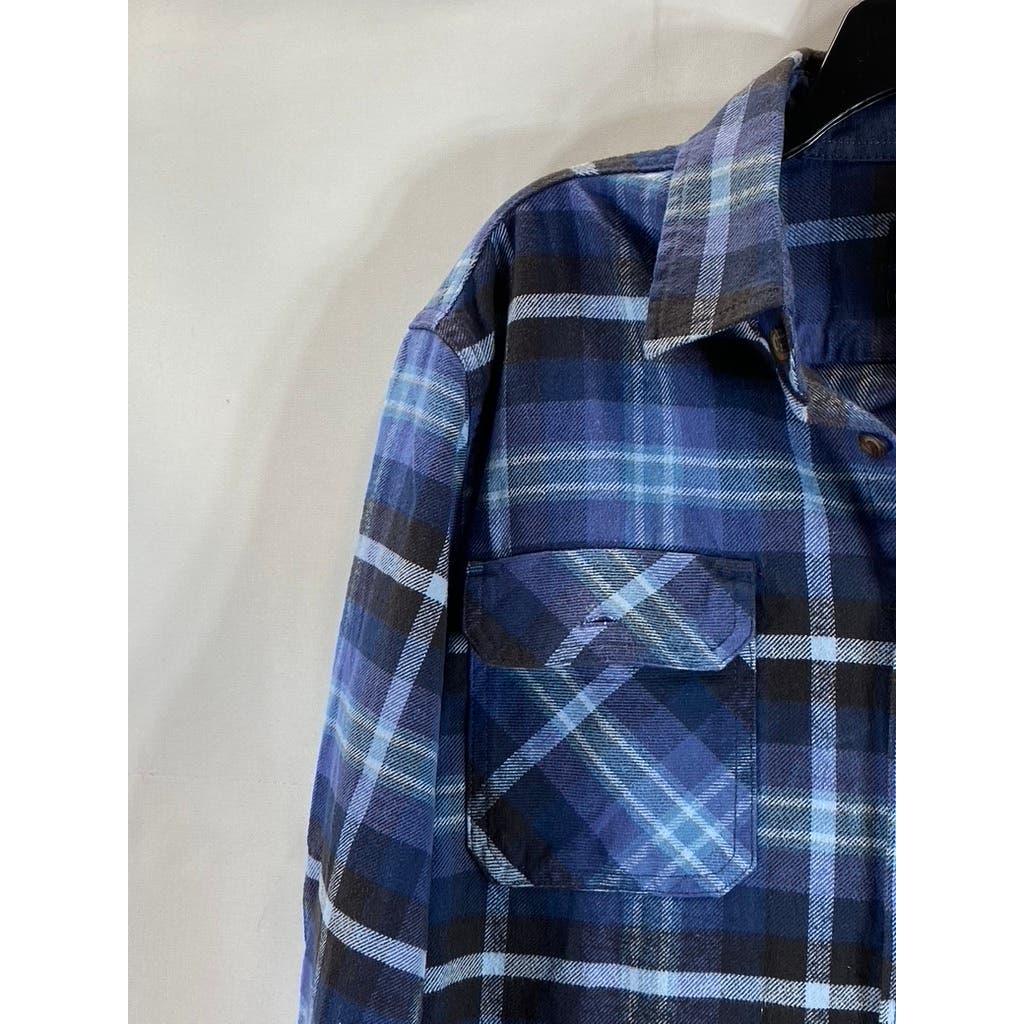 JACHS Men's Blue Plaid Heritage Flannel Button-Up Long Sleeve Shirt SZ L