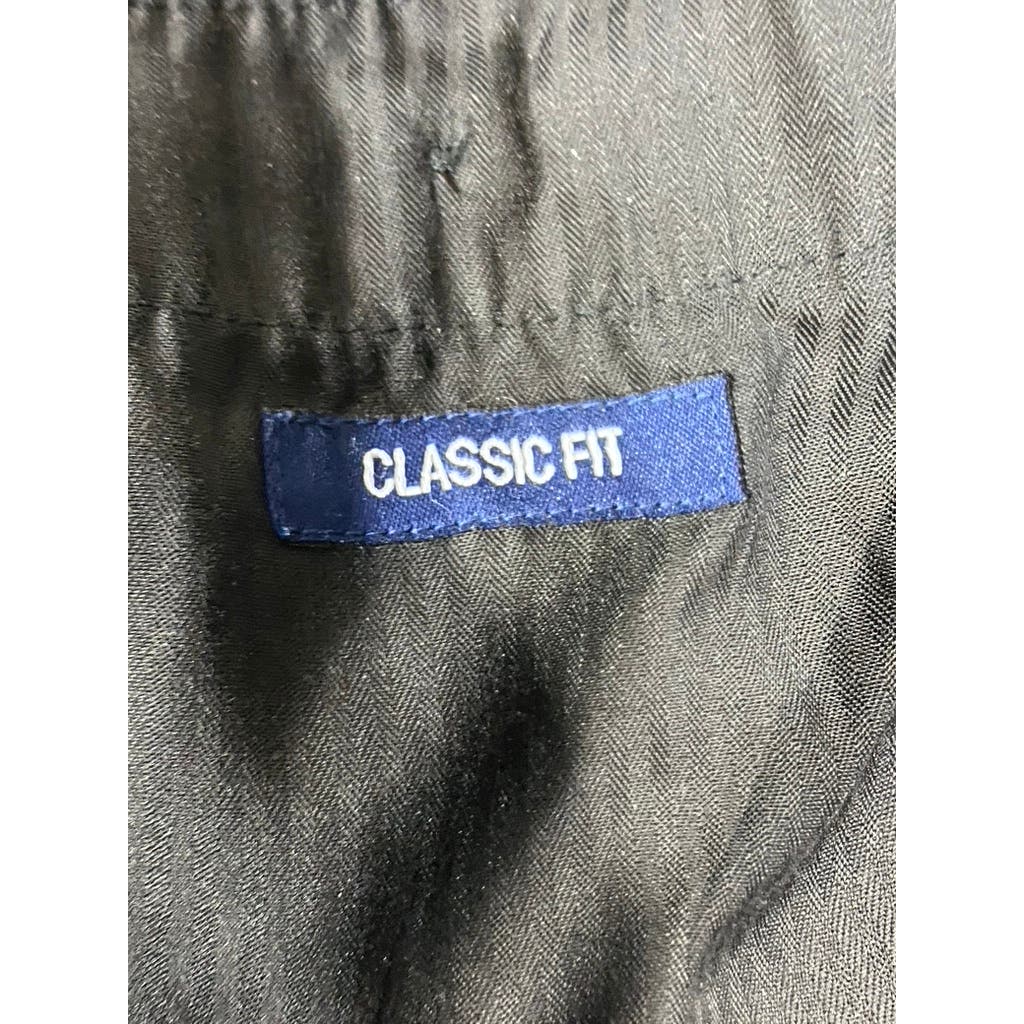 PAUL FREDRICK Men's Gray/Black Stretch Classic-Fit Pleated Cuffed-Hem Pant SZ 35