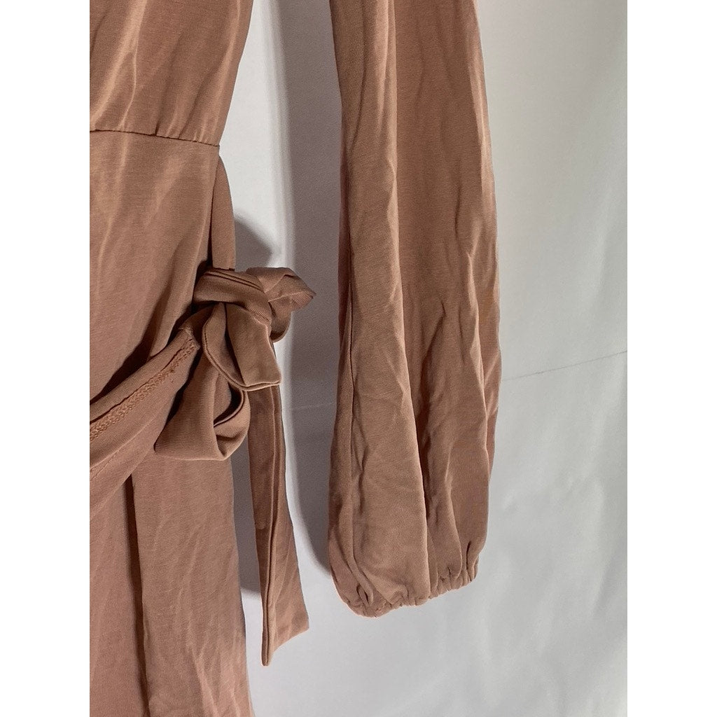 LOVERS AND FRIENDS Women's Salmon Pink V-Neck Long Sleeve Wrap Mini Dress SZ XS