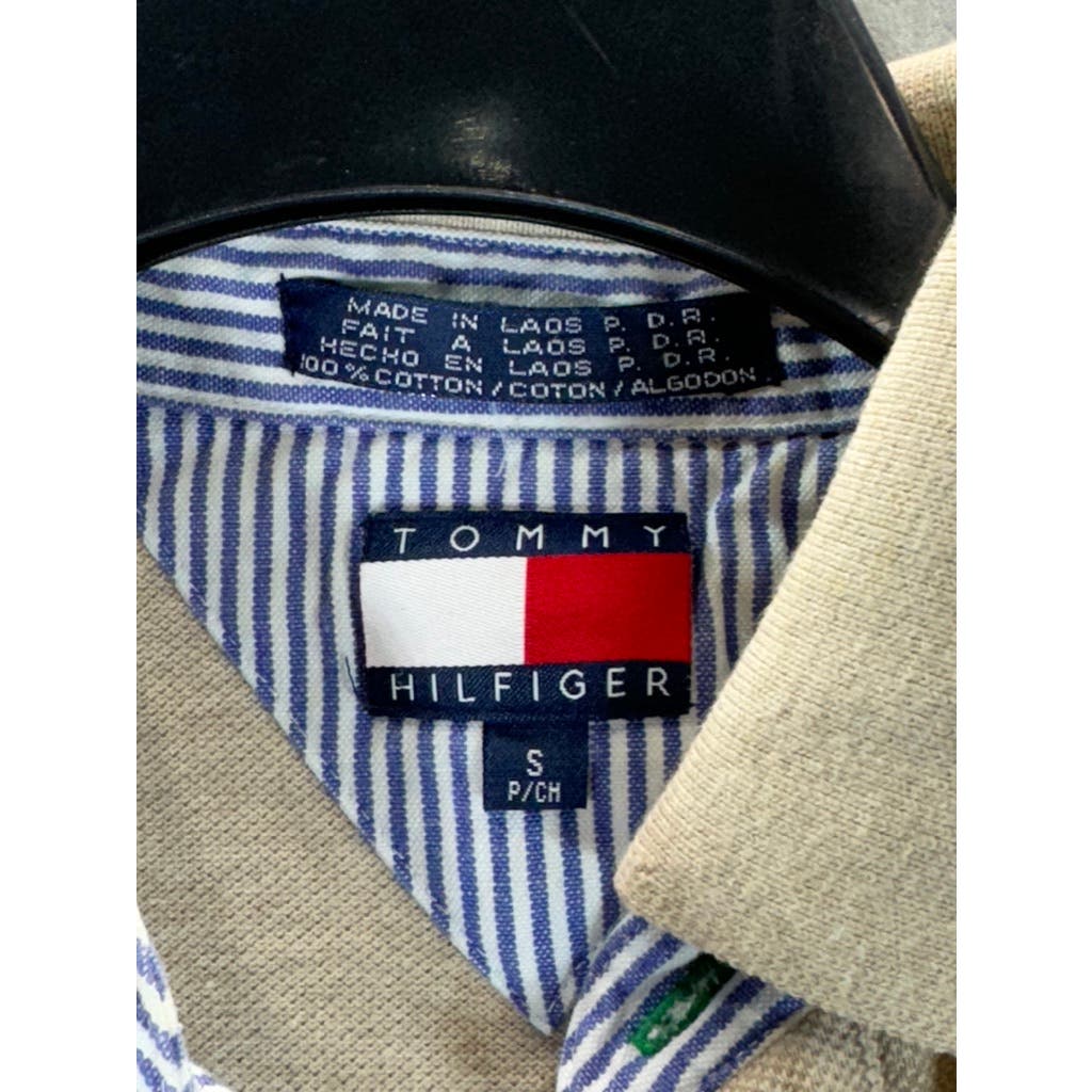 TOMMY HILFIGER Men's Beige Regular-Fit Embroidered Logo Polo Shirt SZ S