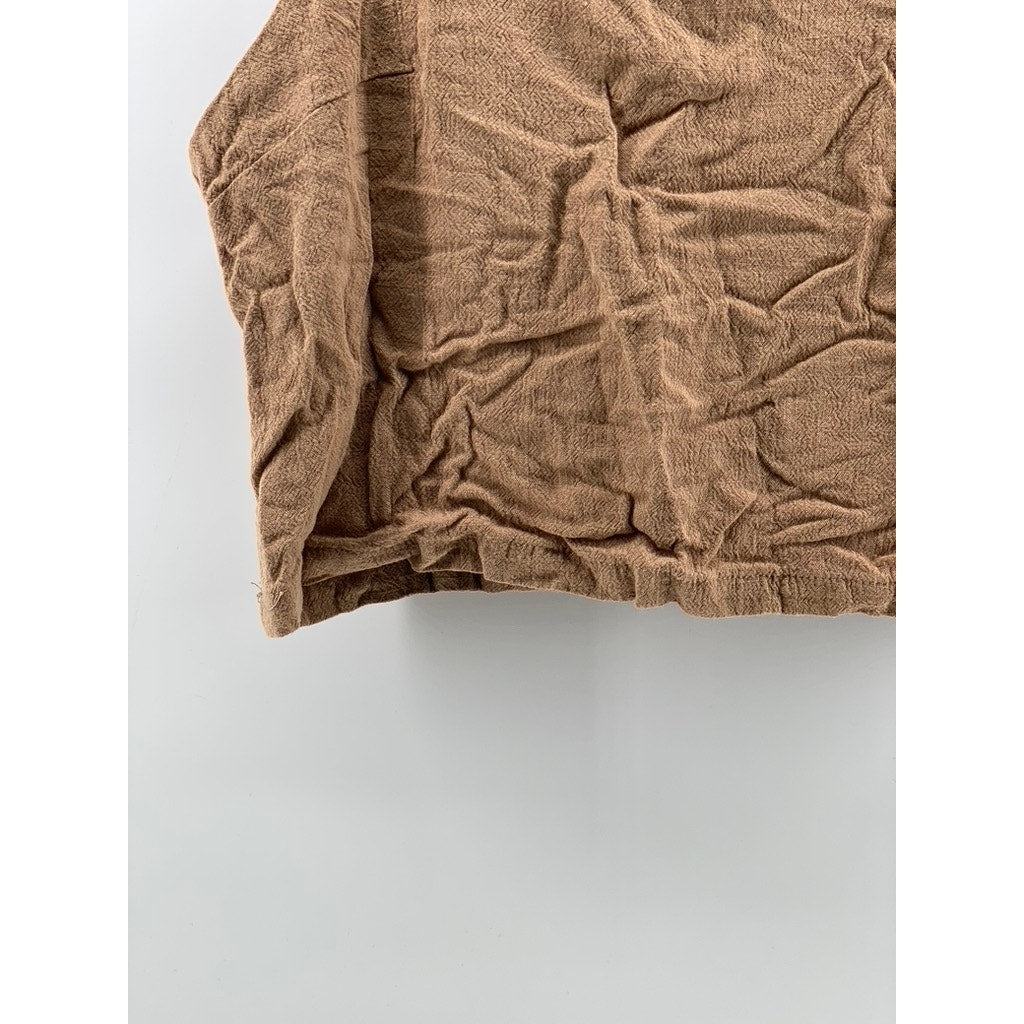 AUTOMET Women's Tan Linen-Blend Textured Straight-Neck Cropped Tank Top SZ S