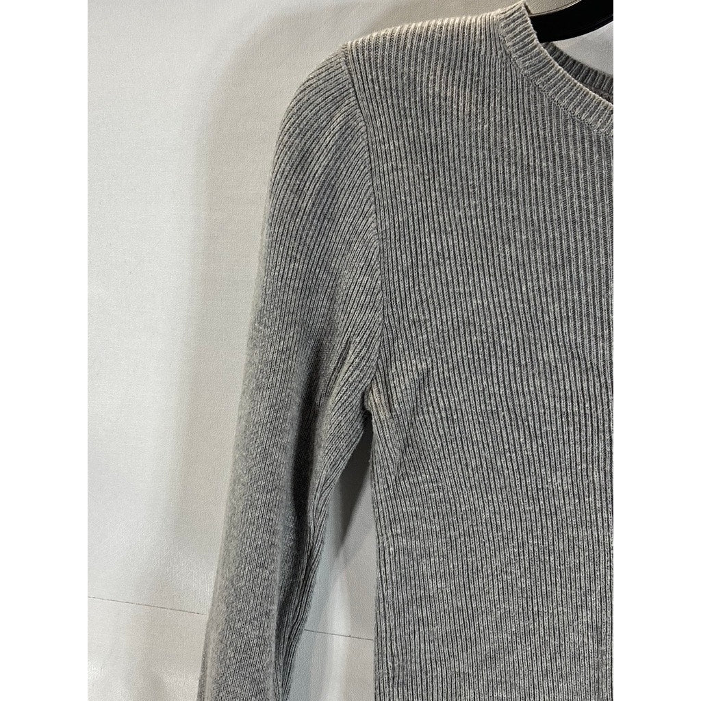 LA HEARTS Pacsun Women's Grey Ribbed Knit Crewneck Long Sleeve Crop Top SZ M