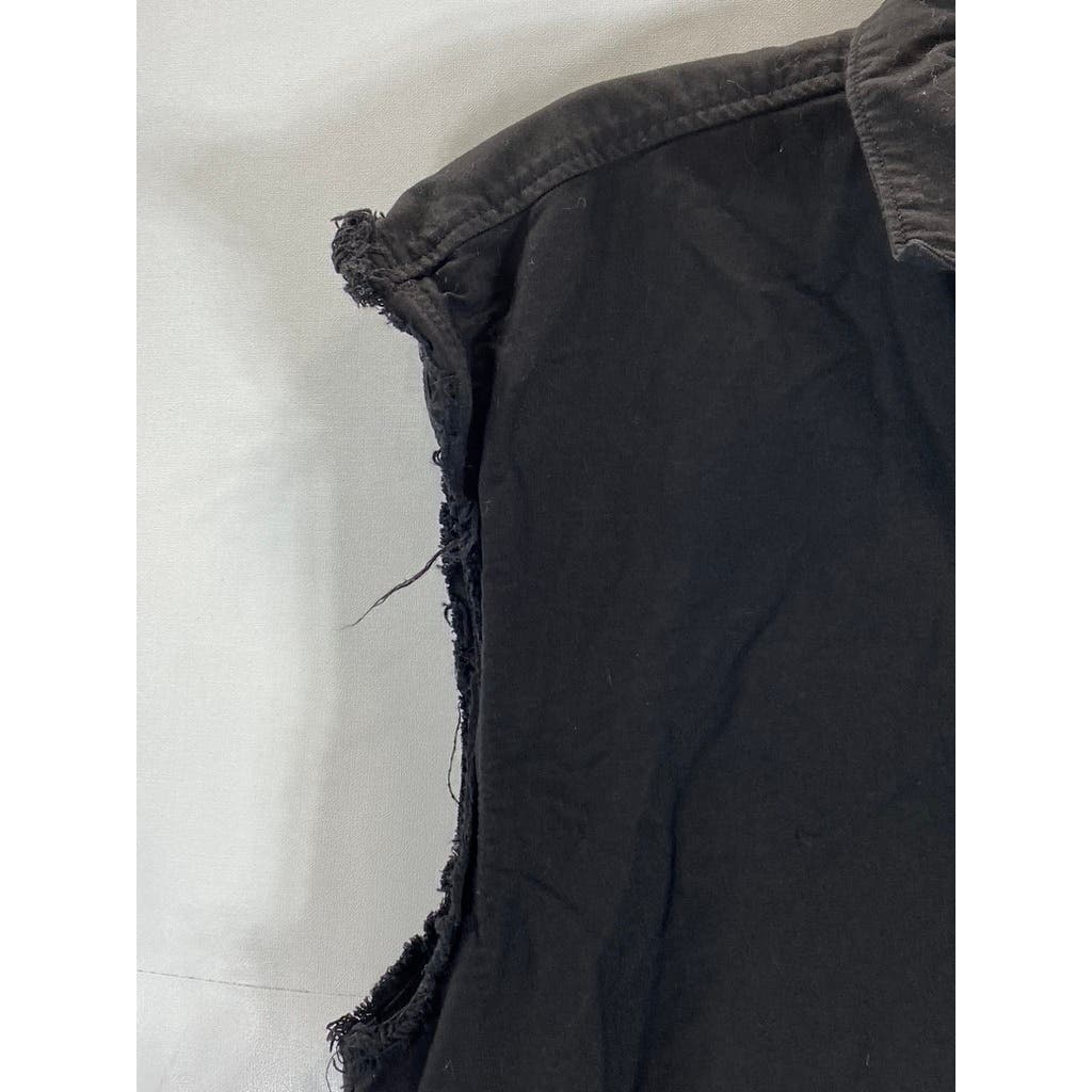 ZARA MAN Men's Solid Black Button-Up Cut-Off Sleeve Shirt SZ M
