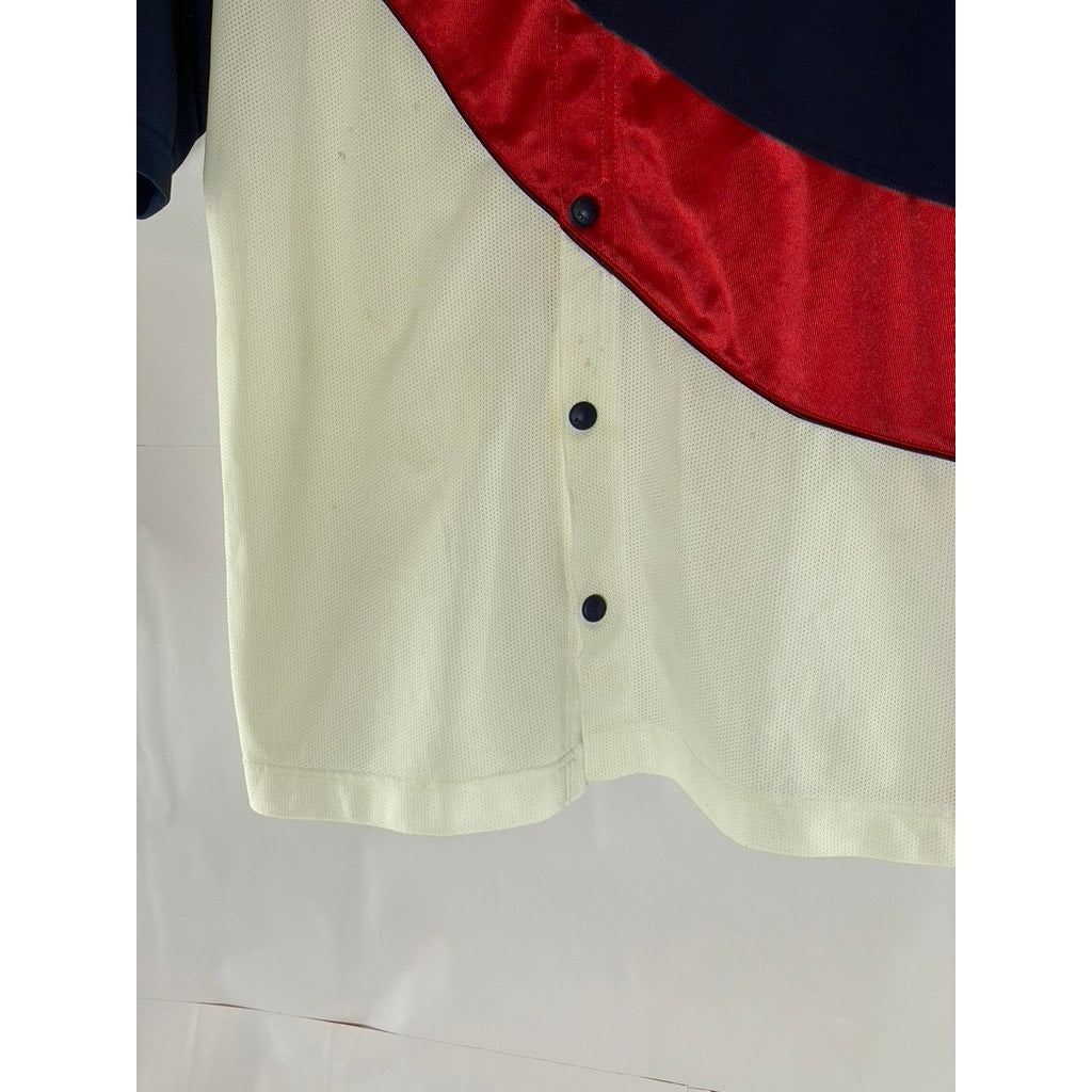 FILA Men’s Vintage Red-Navy-White Short Sleeve Button-Up Jersey Shirt SZ M