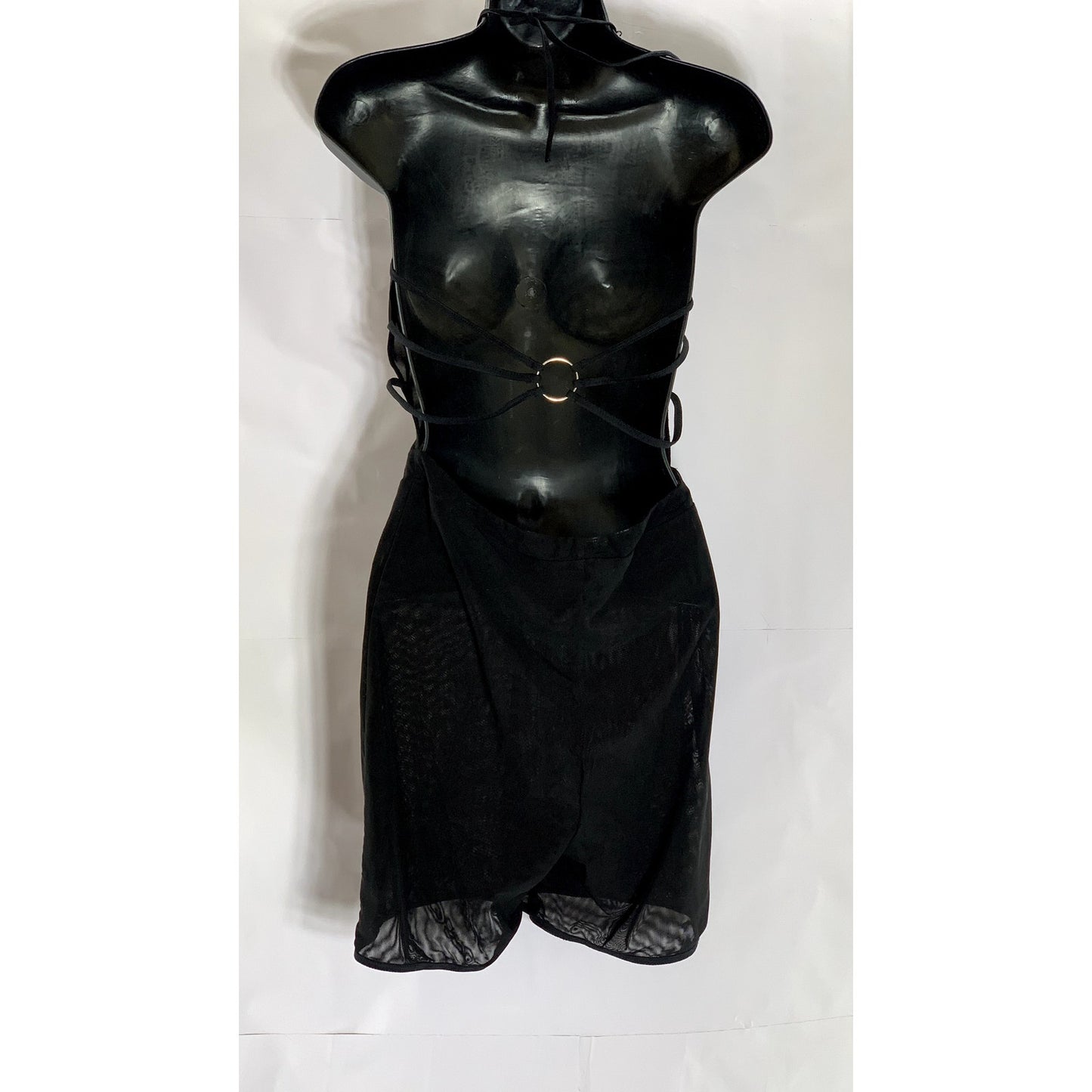 I.AM.GIA Women’s Black Mesh Kendra Plunging O-Ring Backless Romper SZ L