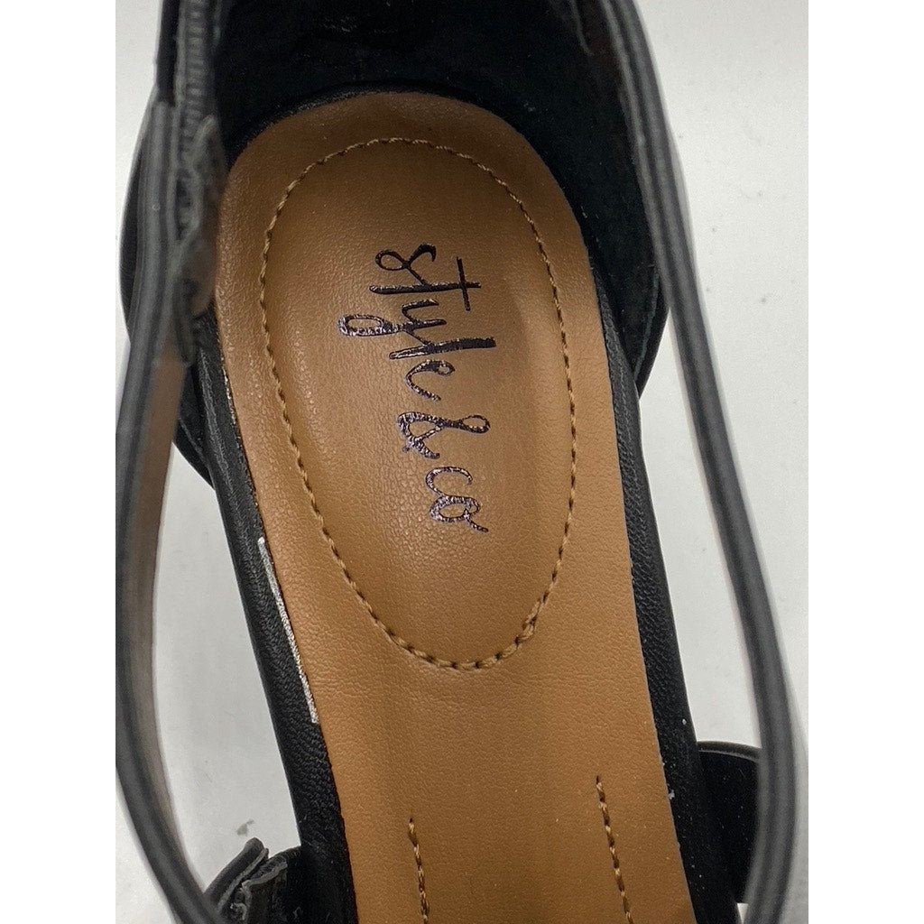 STYLE & CO. Women’s Black Faux-Leather Paysonn  Criss-Cross Open-Toe Heels SZ 6