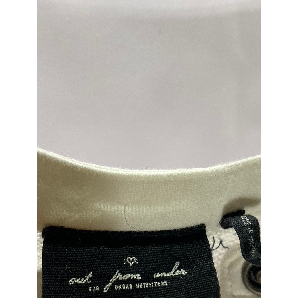 OUT FROM UNDER Women's White Snap-Button Henley Long Sleeve Top SZ S