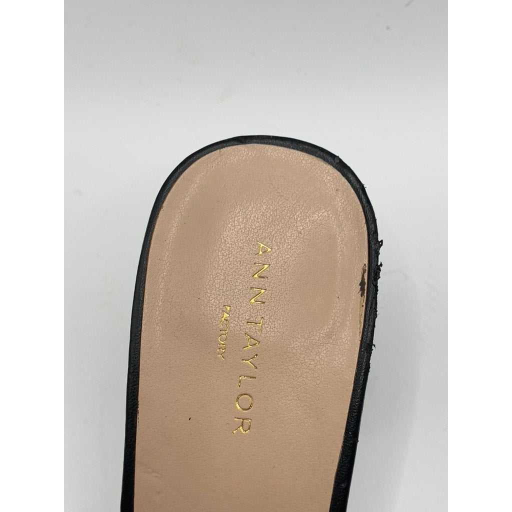 ANN TAYLOR Factory Women's Black Cross Strap Peep-Toe Block-Heel Sandals SZ 6