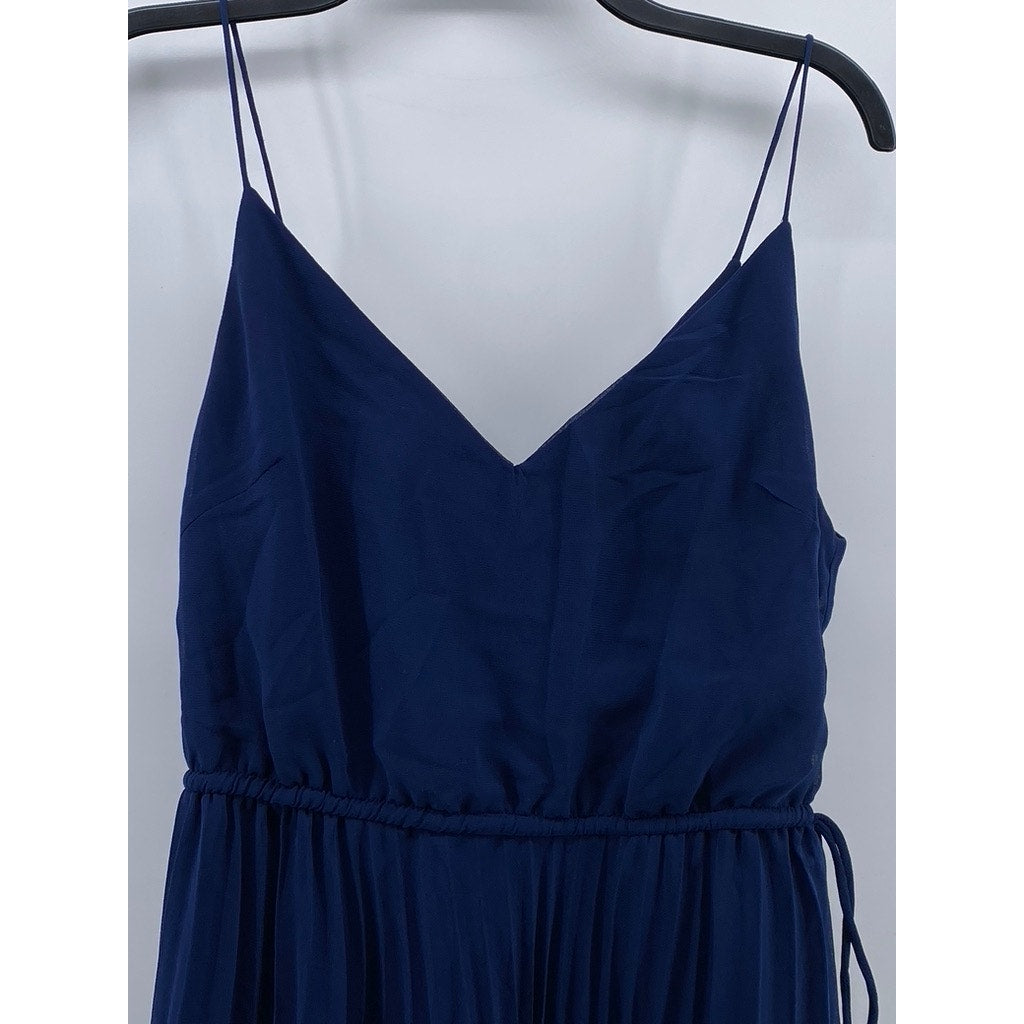ASOS DESIGN Women's Dark Blue V-Neck Pleated Waist Tie Midi Dress US 8