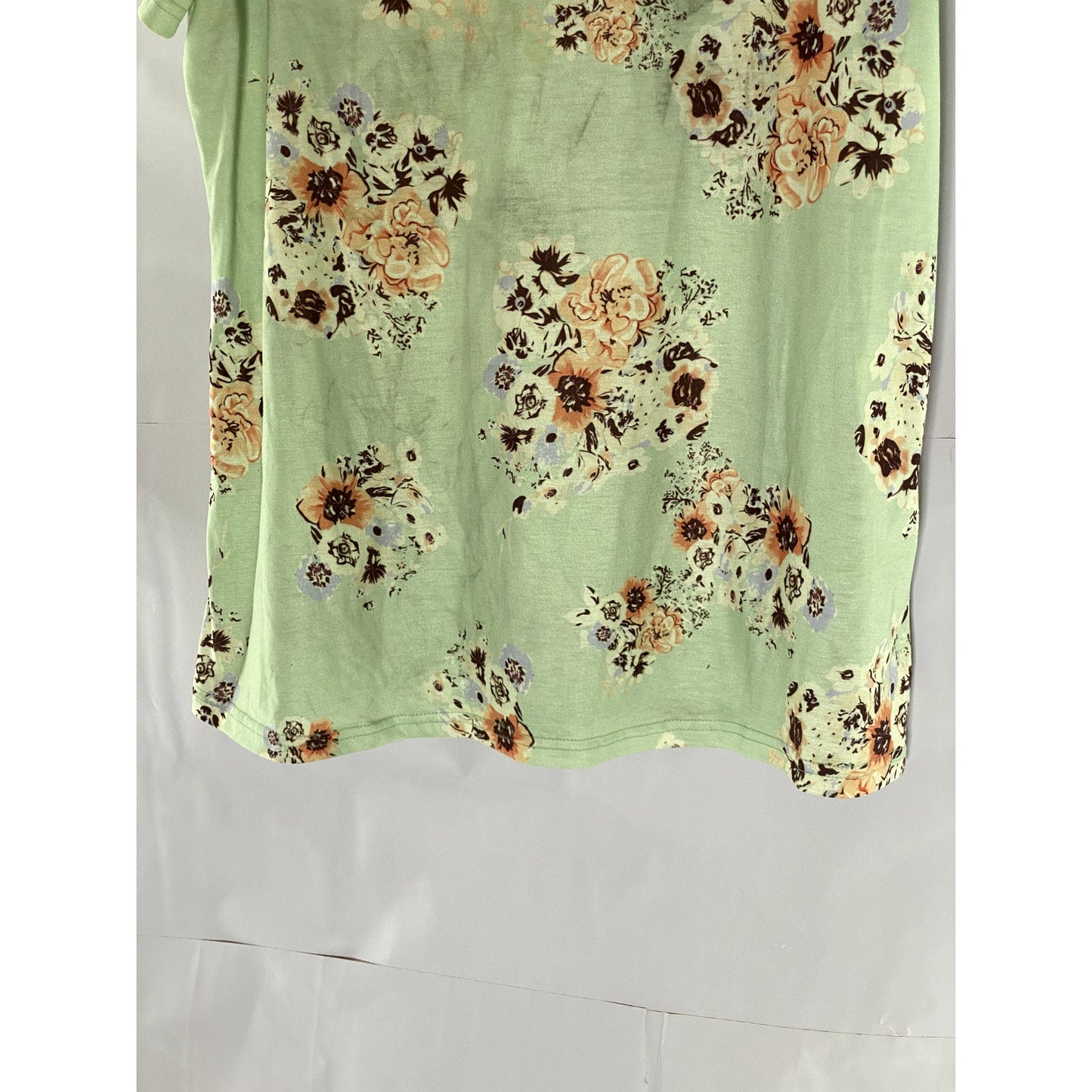 UNBRANDED Women's Light Green Floral Print V-Neck Short Sleeve Top SZ XL