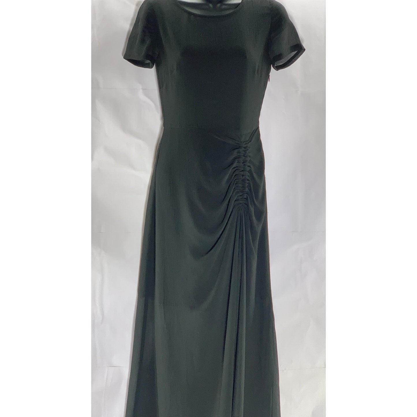 ALLSAINTS Black Sheer Illusion Hem Ruched Ariya Goth Grunge Midi Dress SZ 0