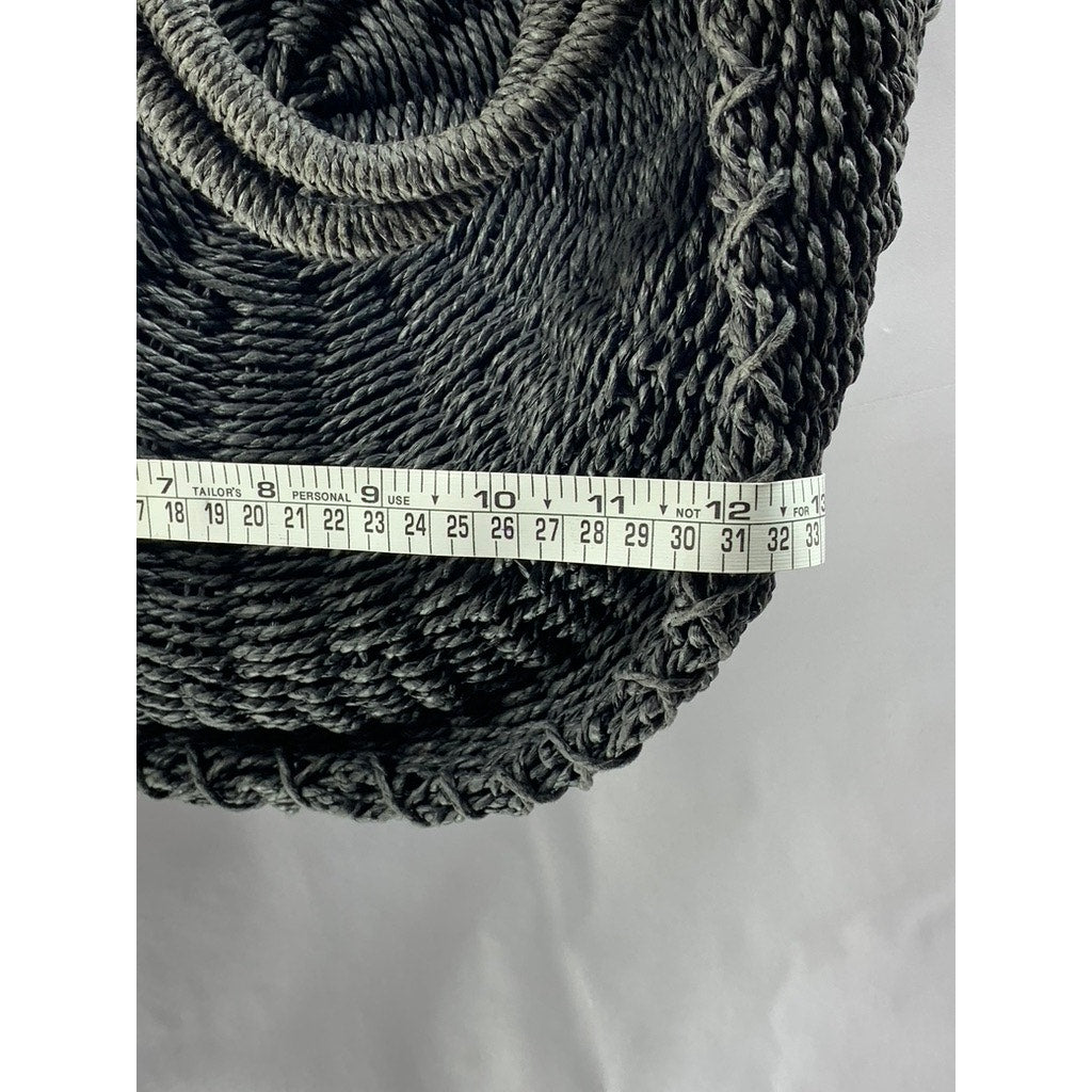 ABERCROMBIE & FITCH Women's Black Straw Woven Round Snap-Button Tote Bag