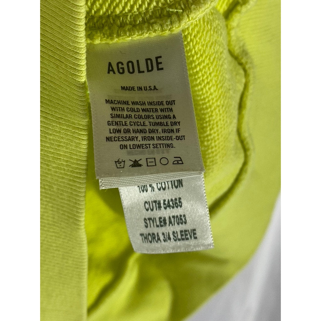 AGOLDE Women's Tarte Neon Green Thora Crewneck 3/4 Sleeve Sweatshirt SZ S