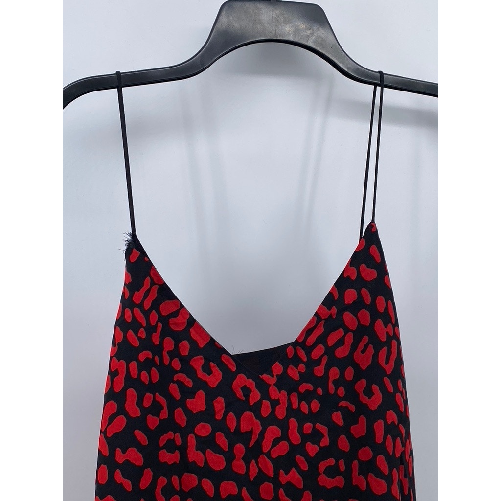 ALICE + OLIVIA Women’s Black-Red Contessa Animal Print V-Neck Cami Top SZ M