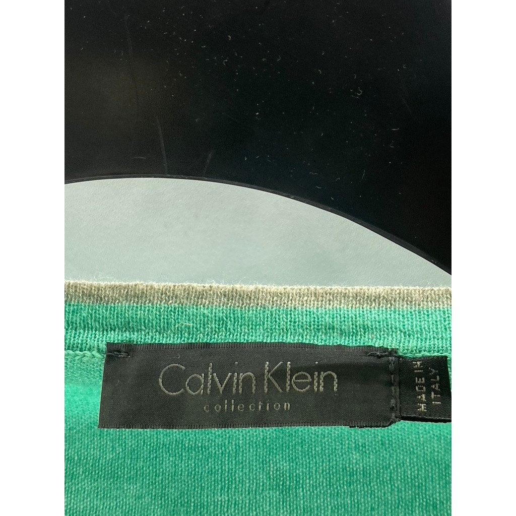 CALVIN KLEIN Collection Women's Green Crewneck Cashmere-Cotton Knit Sweater SZ M