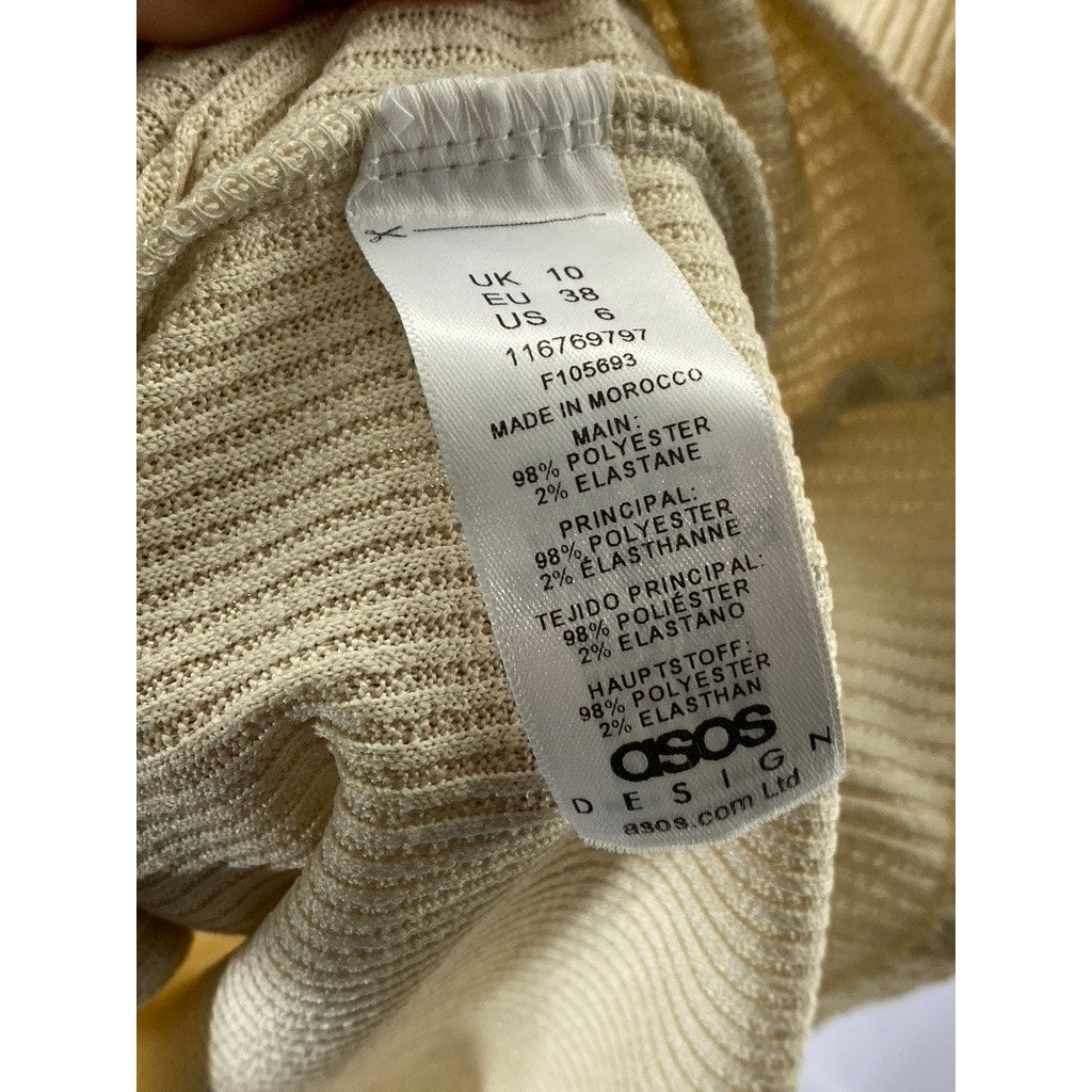 ASOS DESIGN Women’s Beige Ribbed Button-Up V-Neck Short Sleeve T-Shirt Dress SZ6