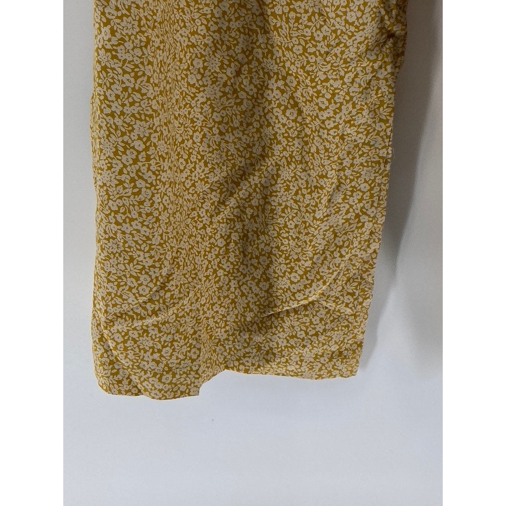 UNBRANDED Women's Yellow Floral Print Pull-On Wide-Leg Relaxed Fit Pants SZ M