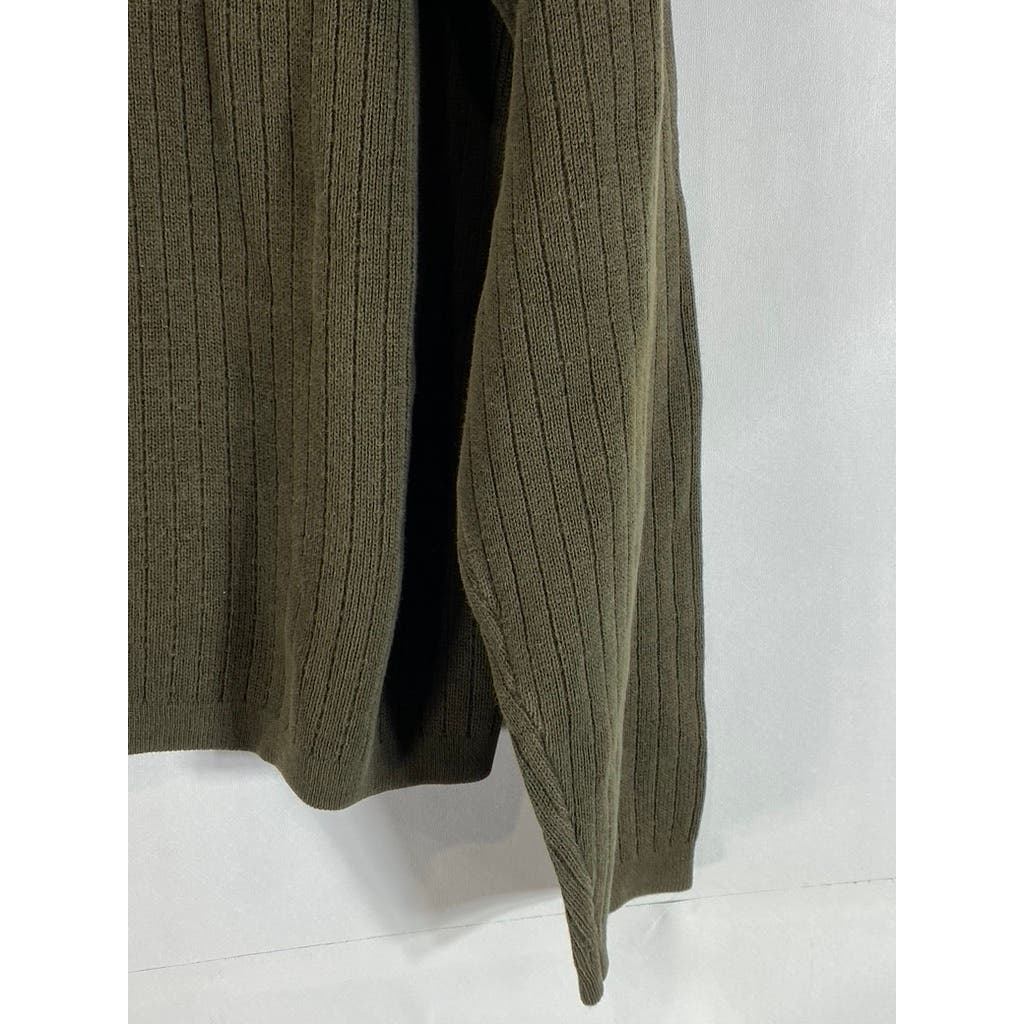 J. CREW Men's Olive Green Cotton Ribbed V-Neck Pullover Sweater SZ M