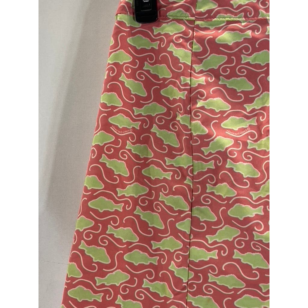 VINEYARD VINES Women's Pink/Green Fish Printed Wrap Mini Skirt SZ L