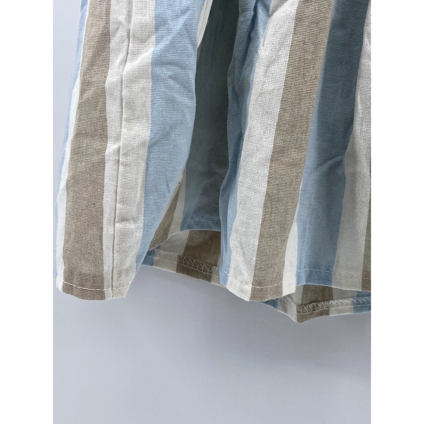 UNBRANDED Women's Blue-Tan Striped Straight-Neck Tie-Strap Ruffle Top SZ S