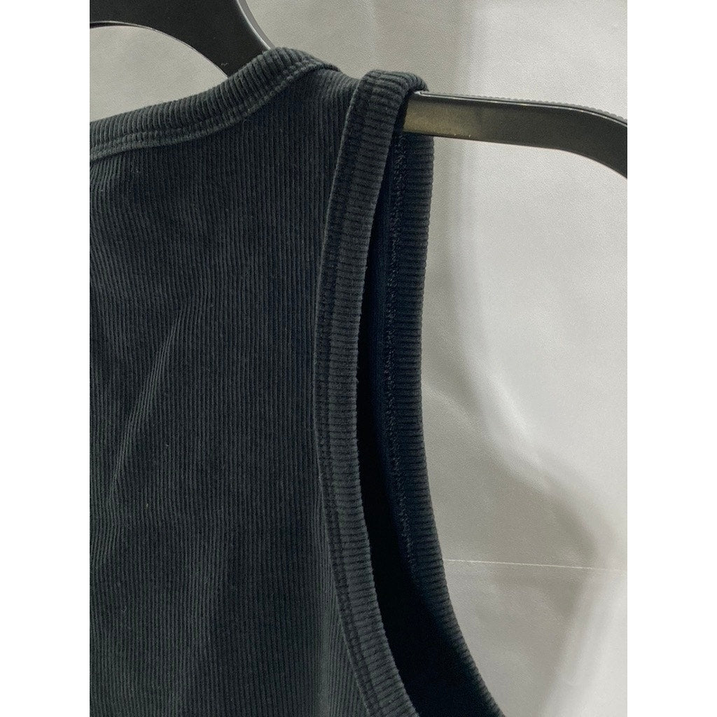H&M Women's Black Sleeveless Ribbed Knit Stretch Halter Crop Top SZ L