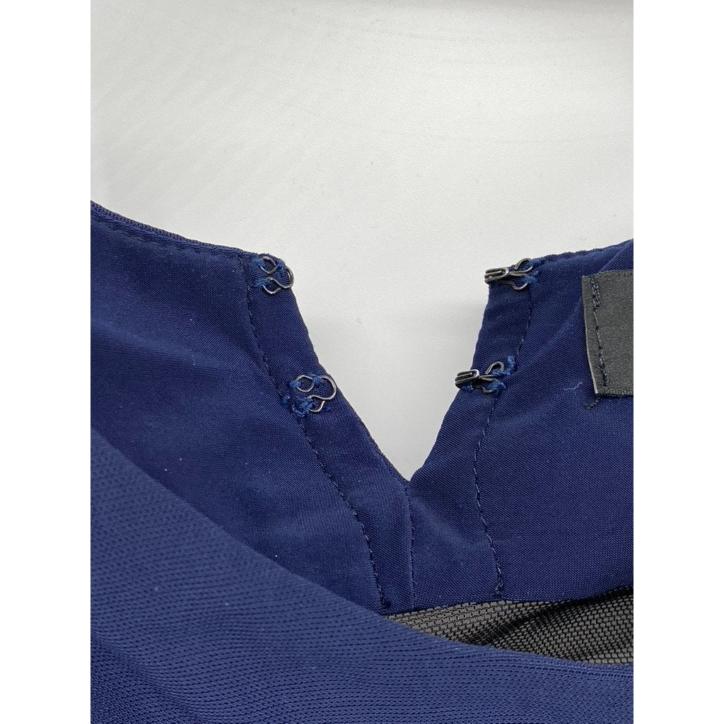 ABS By ALLEN SCHWARTZ Women's Blue-Black Mesh Back Side-Ruched Maxi Dress SZ M