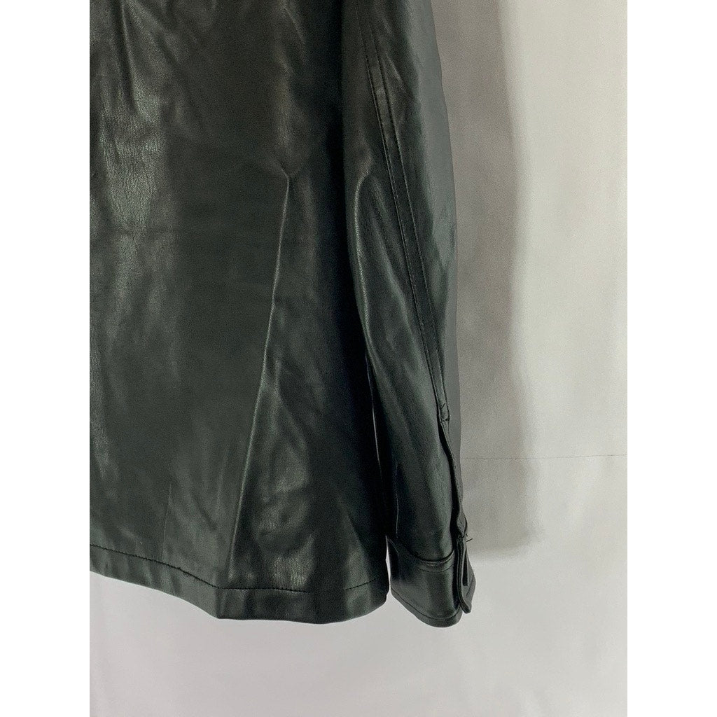 TOPSHOP Women's Black Faux-Leather Button-Up Long Sleeve Boxy Jacket SZ 4