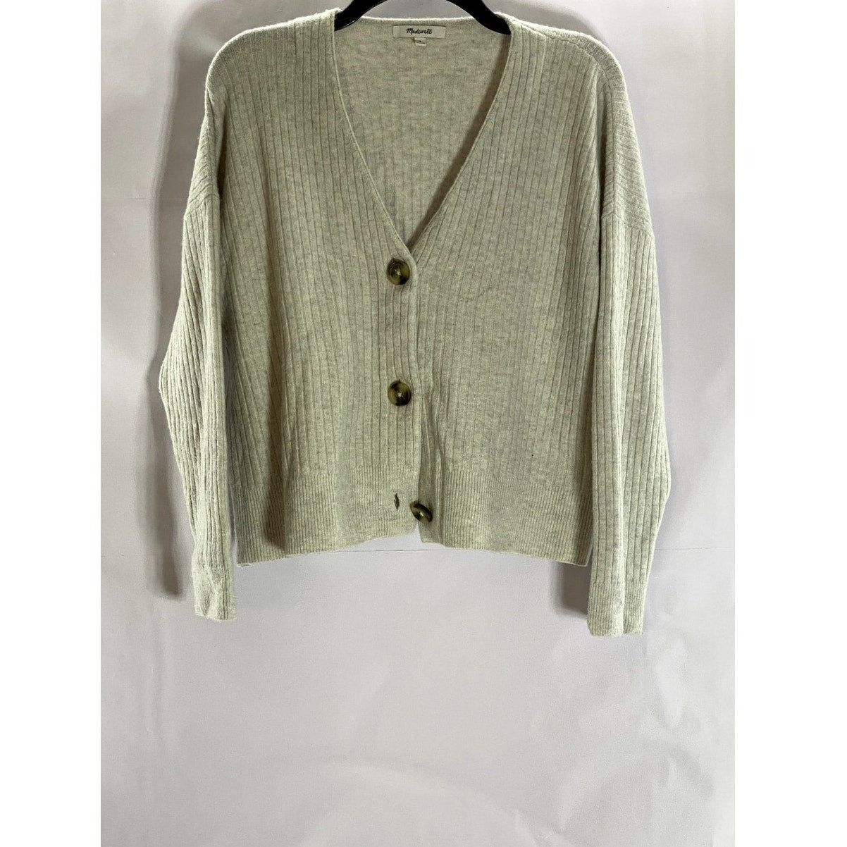 MADEWELL Women's Beige Coziest Yarn Cameron Ribbed Three-Button Cardigan SZ S