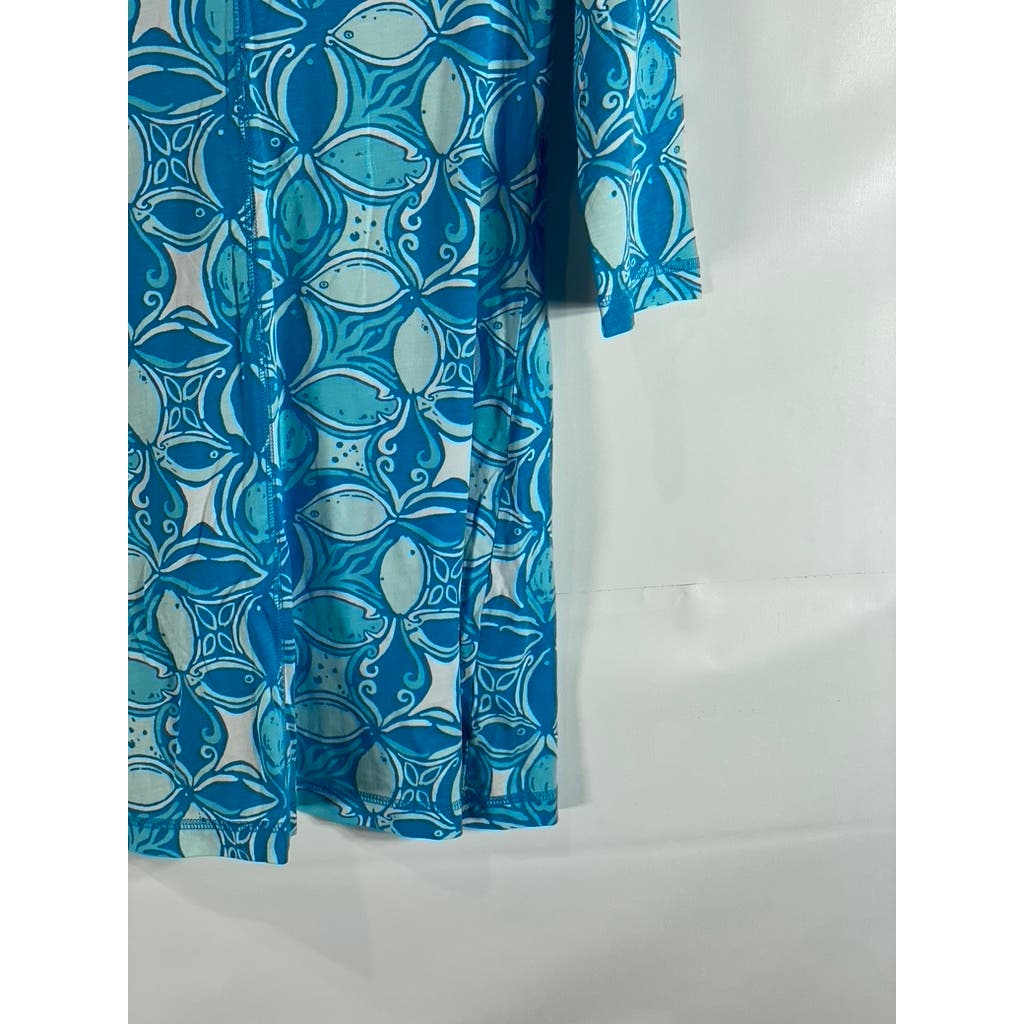 LILLY PULITZER Women's Blue Printed Juliet What A Racquet V-Neck Mini Dress SZ M