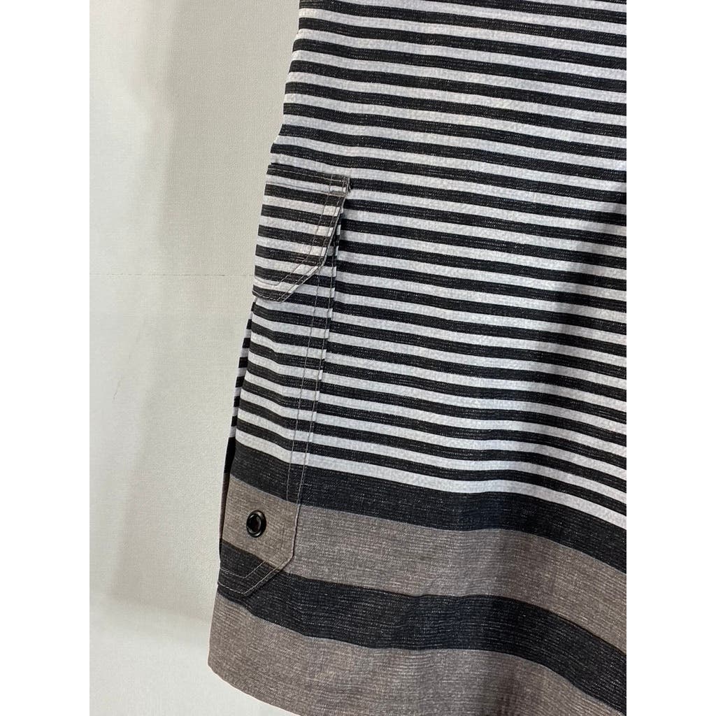 MONUMENT Men's Gray/Black Striped Elastic Drawstring Pull-On Board Shorts SZ S