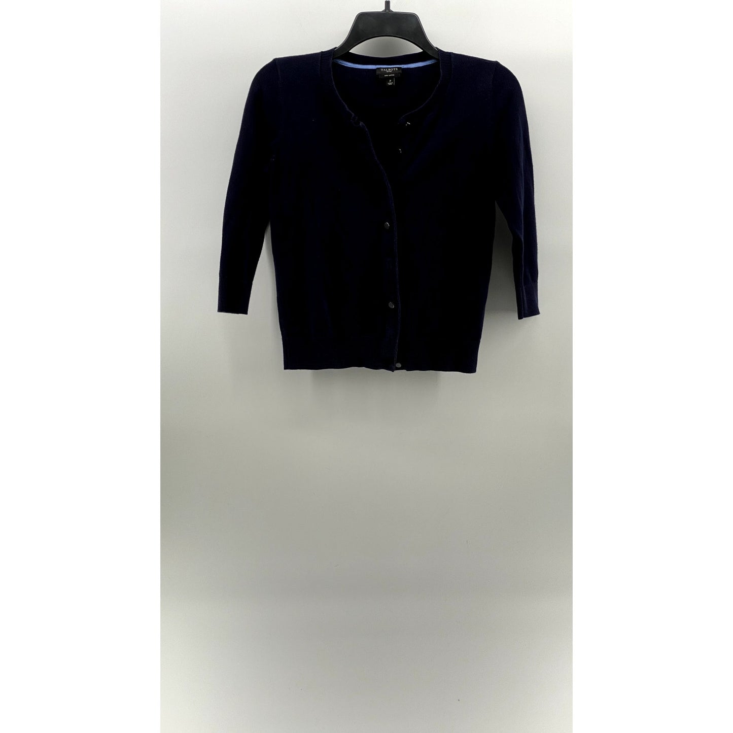 TALBOTS Women's Petite Navy Button-Up Long Sleeve Pima Cotton Cardigan SZ P(XS)