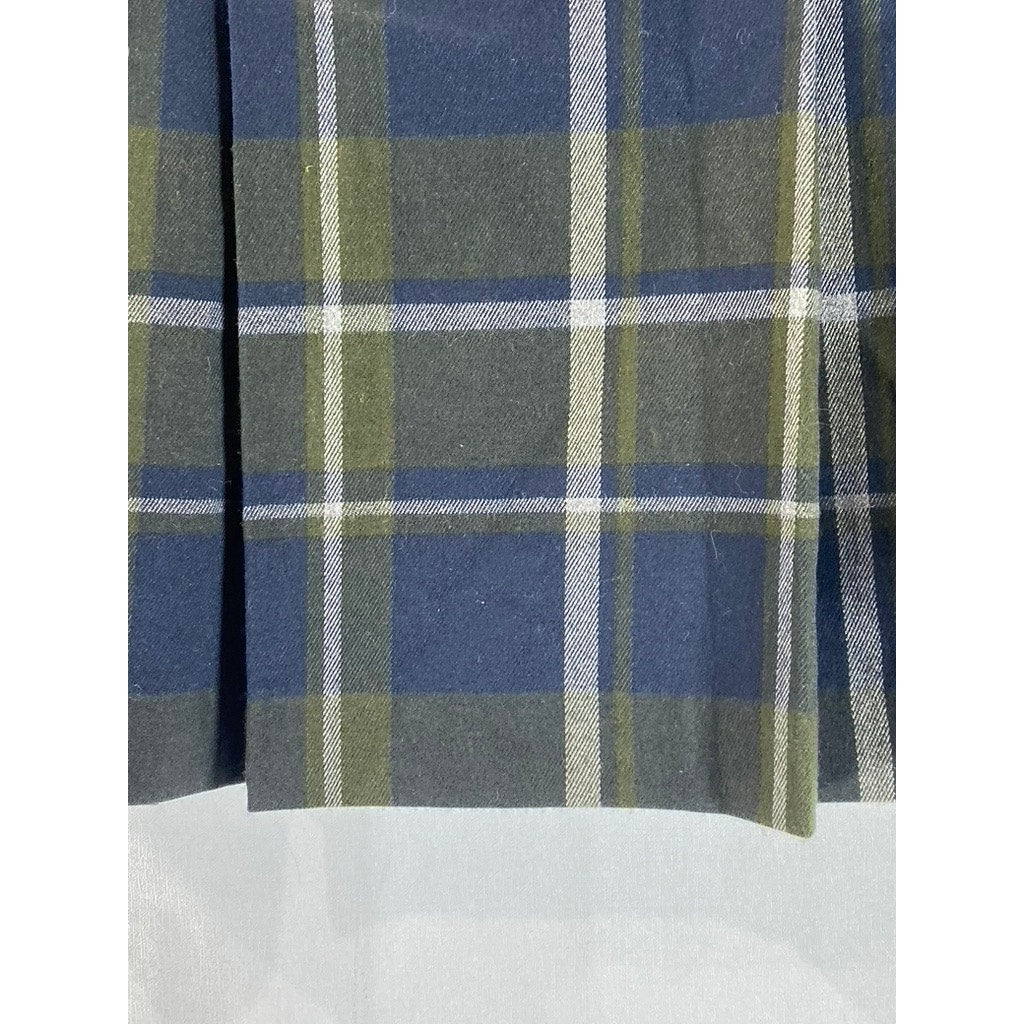 MANGO MNG Women's Green/Navy Check Grunge Pleated Mini Skirt SZ 2XL