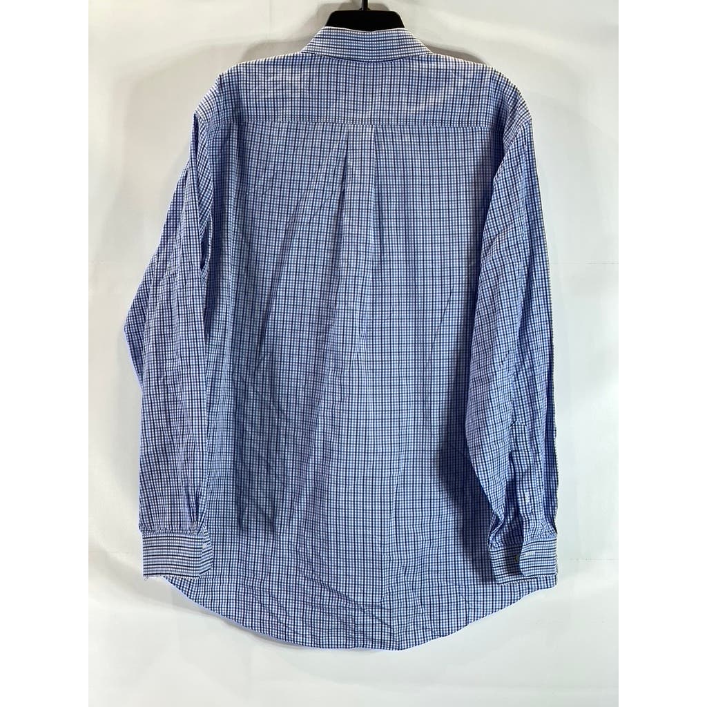 BROOKS BROTHERS Men's Blue Gingham Original Polo Regular-Fit Button-Up Shirt SZL