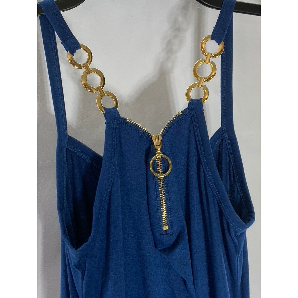 UNBRANDED Women’s Royal Blue O-Ring Sleeveless Front Half-Zip Mini Dress SZ S