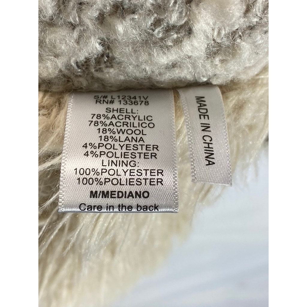 LOVE TREE Women's Beige/Brown Faux-Fur Sherpa Open-Front Vest SZ M