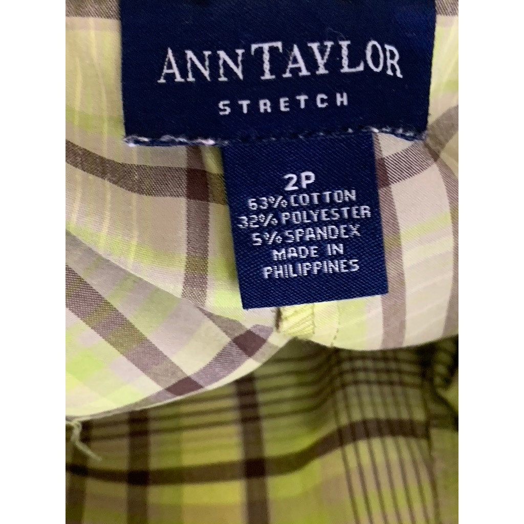 ANN TAYLOR Women's Vintage Petite Yellow/Brown Plaid Stretch Ankle Pant SZ 2P