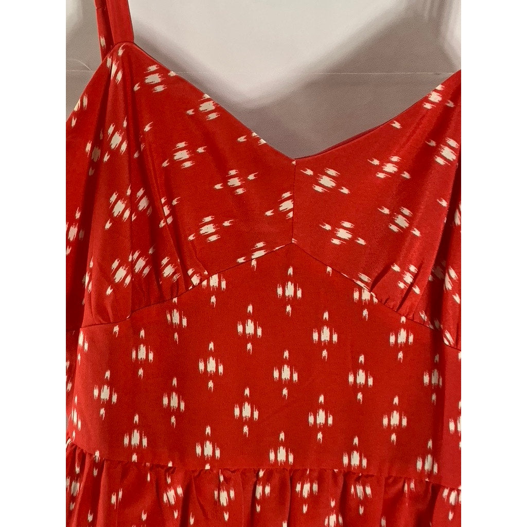 J.CREW Women's Red Printed V-Neck Adjustable Strap Mini Dress SZ 8