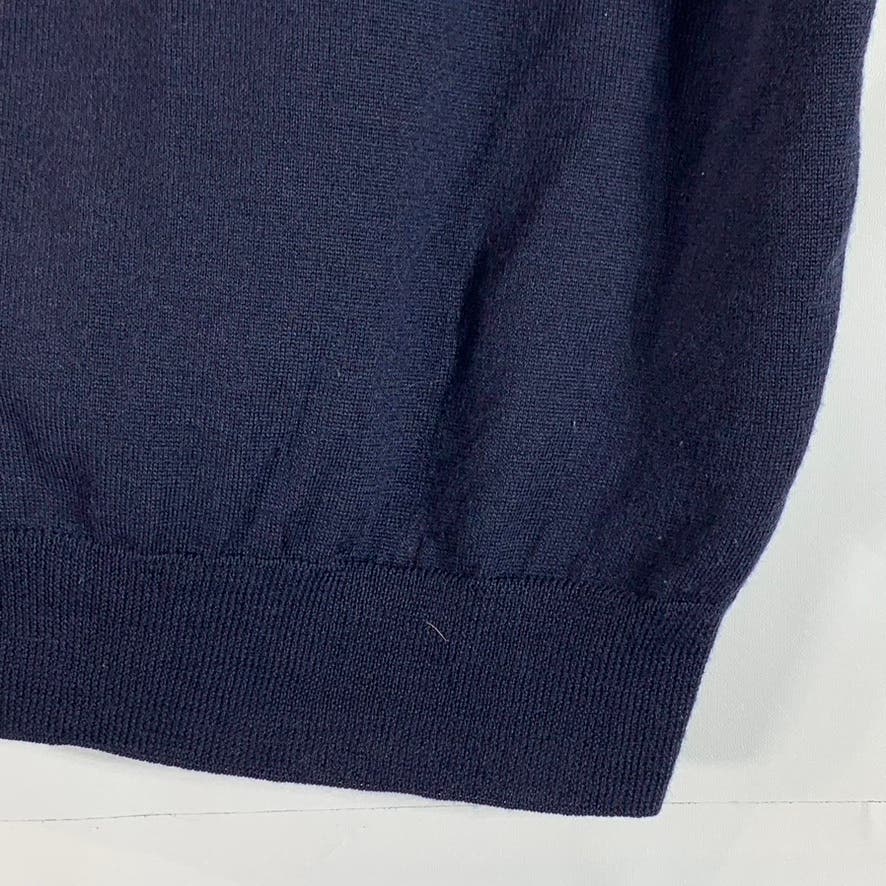 NORDSTROM Men's Navy V-Neck Extra Fine Merino Wool Button-Down Sweater Vest SZ L
