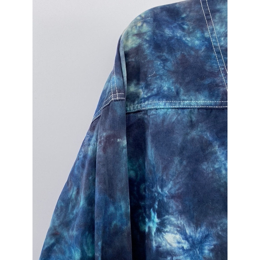 ULTRA CLUB Men's Blue Tie-Dye Regular-Fit Button-Up Long Sleeve Shirt SZ XL