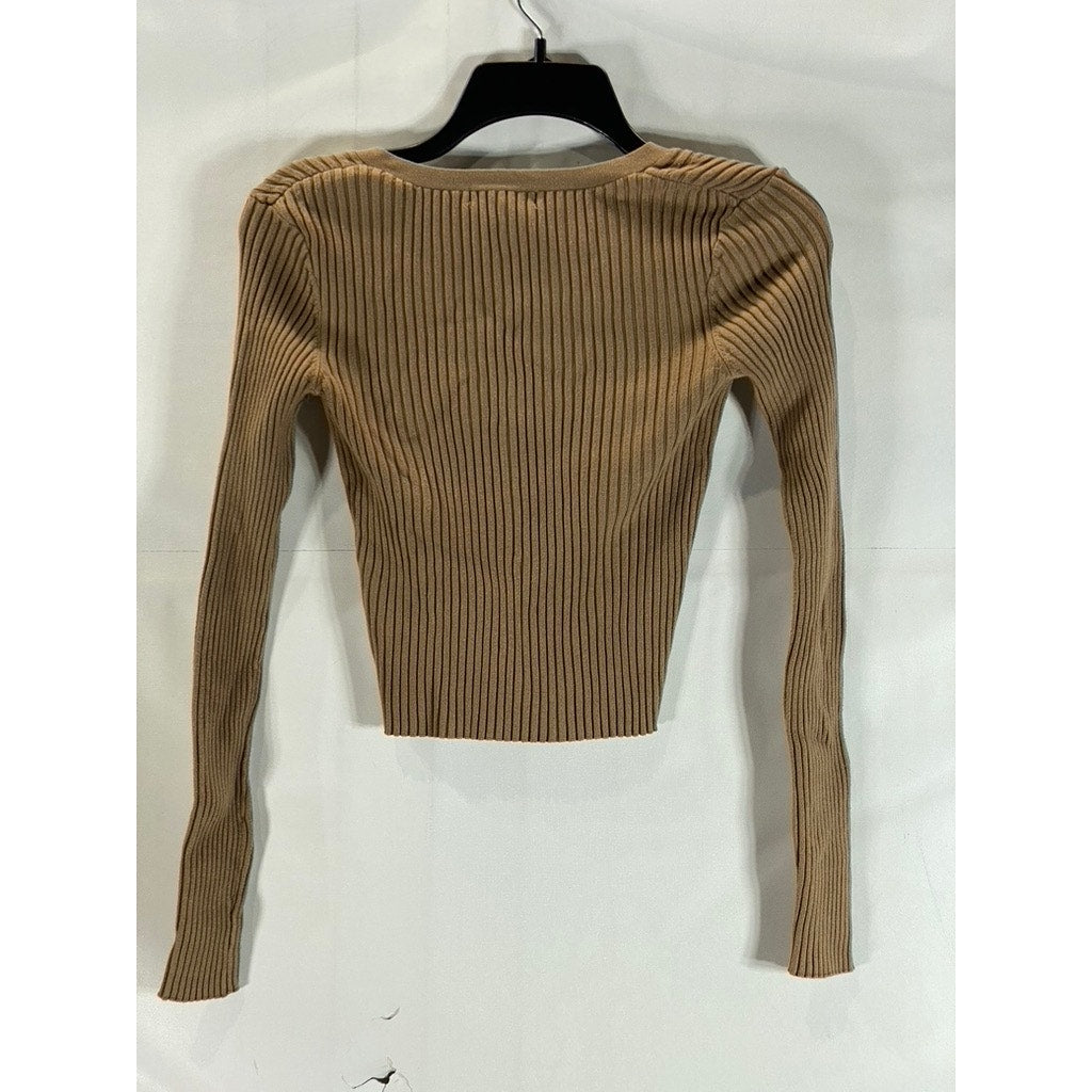 H&M Women's Brown Rib Knit V-Neck Long Sleeve Button-Up Cardigan SZ XS