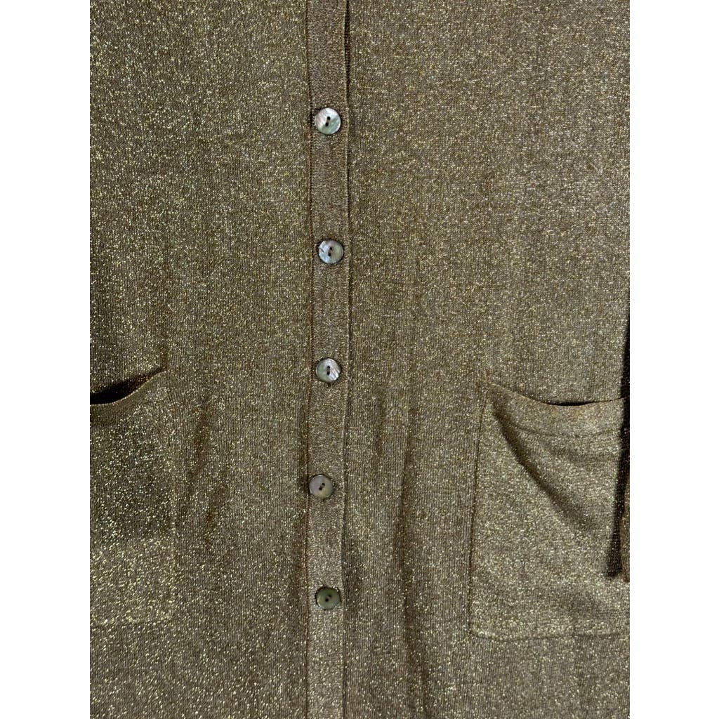 ULLA POPKEN Women's Plus Brown Metallic Relaxed Fit Button-Up Cardigan SZ 16/18