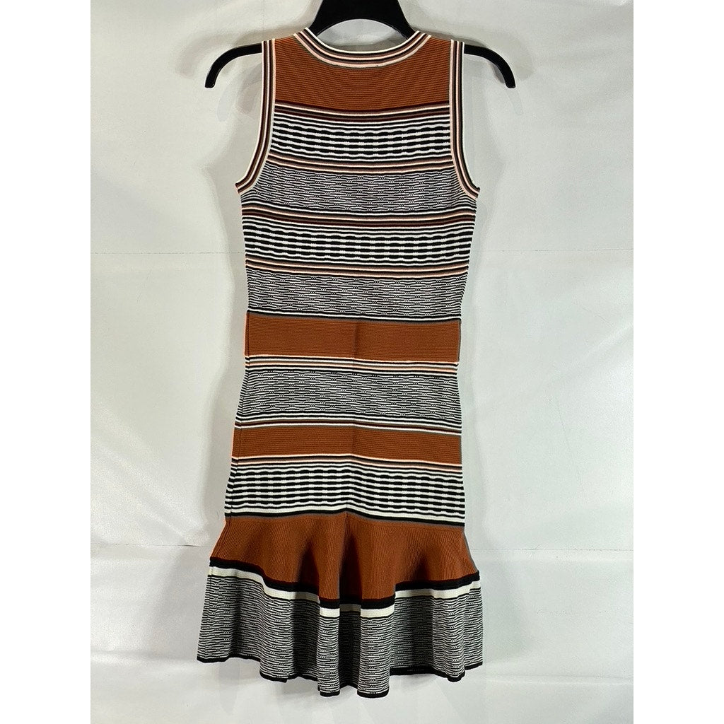 SANDRO PARIS Women's Knit Ribbed Brown/Black Sleeveless Knee Length Dress SZ M